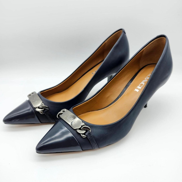 COACH Bowery Pointed Toe Kitten Heels – Navy Blue Leather – Size 6.5 - Picture 5 of 8